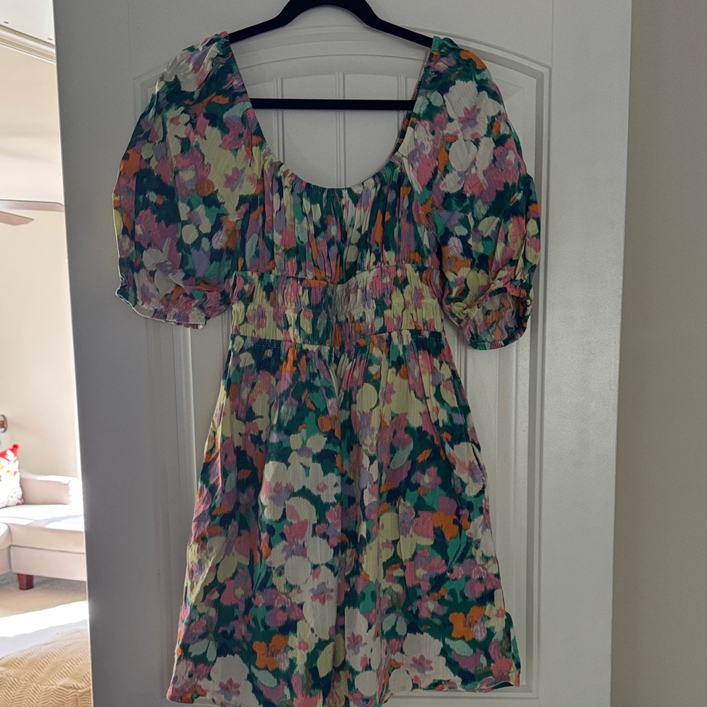 GAP Colorful Floral Mini Dress with Puff Sleeves